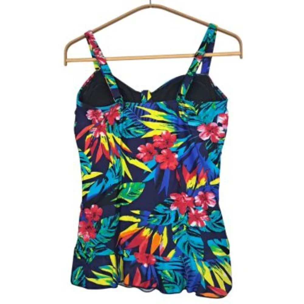 Colorful Tropical Print Tankini Swim Top NWT